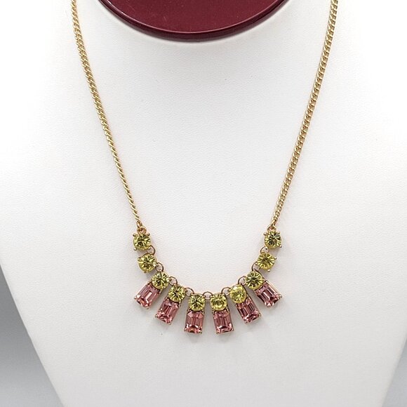 Gold Tone Necklace With Pink & Green CZ Prong Set Lobster Clasp - Picture 2 of 6